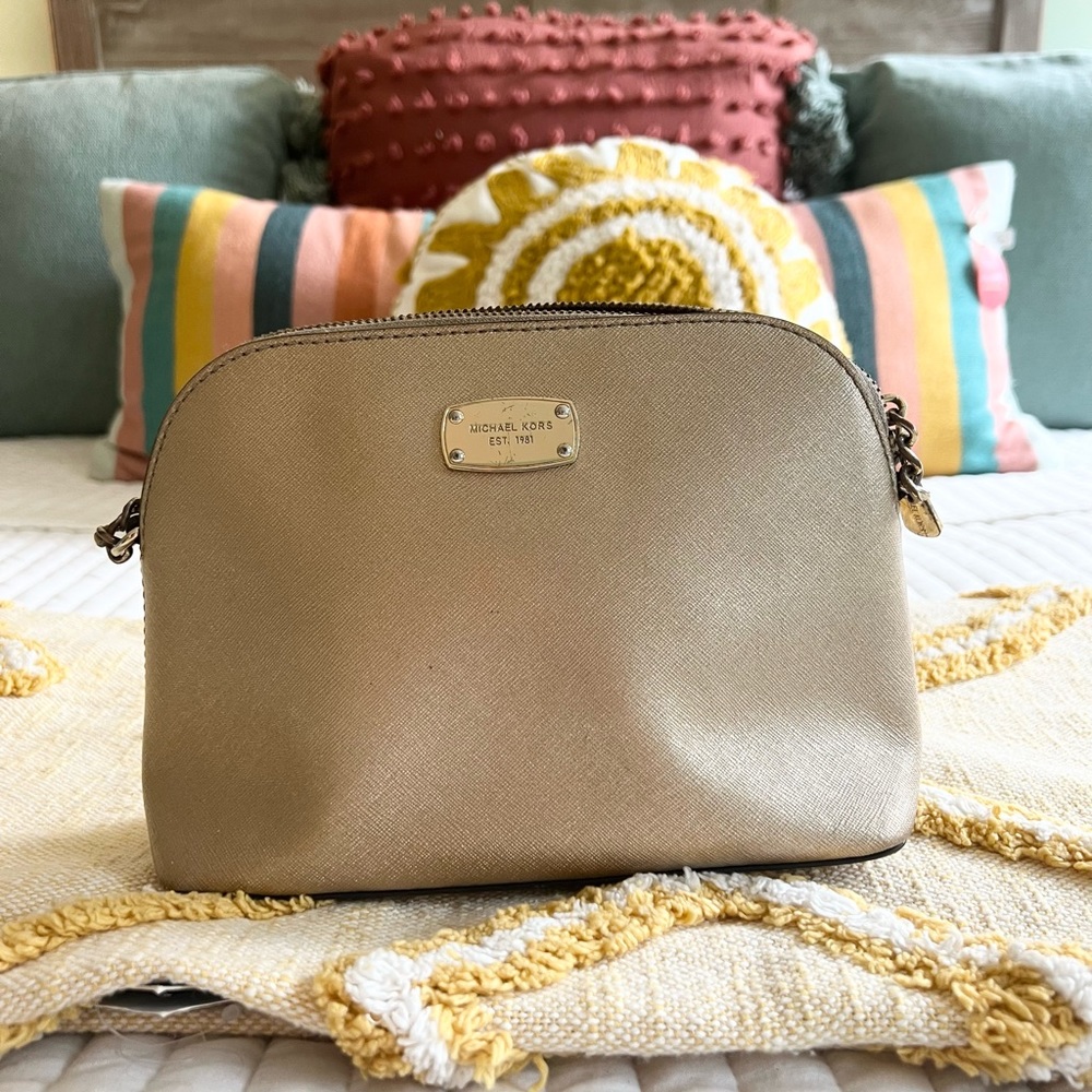 Michael Kors Gold Dome-Shaped Crossbody Purse